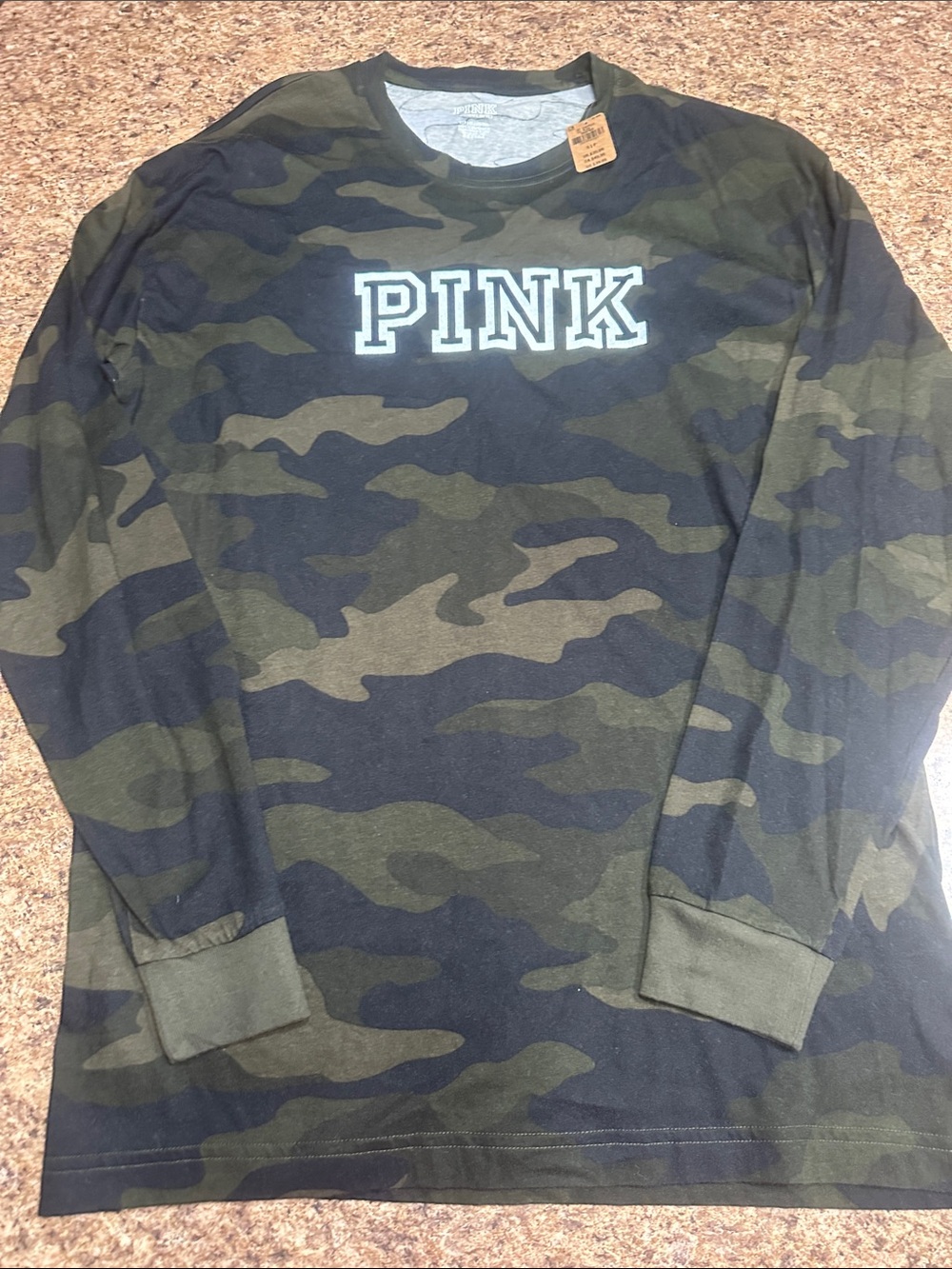 NWT PINK Victoria's Secret Camo Campus Long Sleeve Tee Tshirt Small
